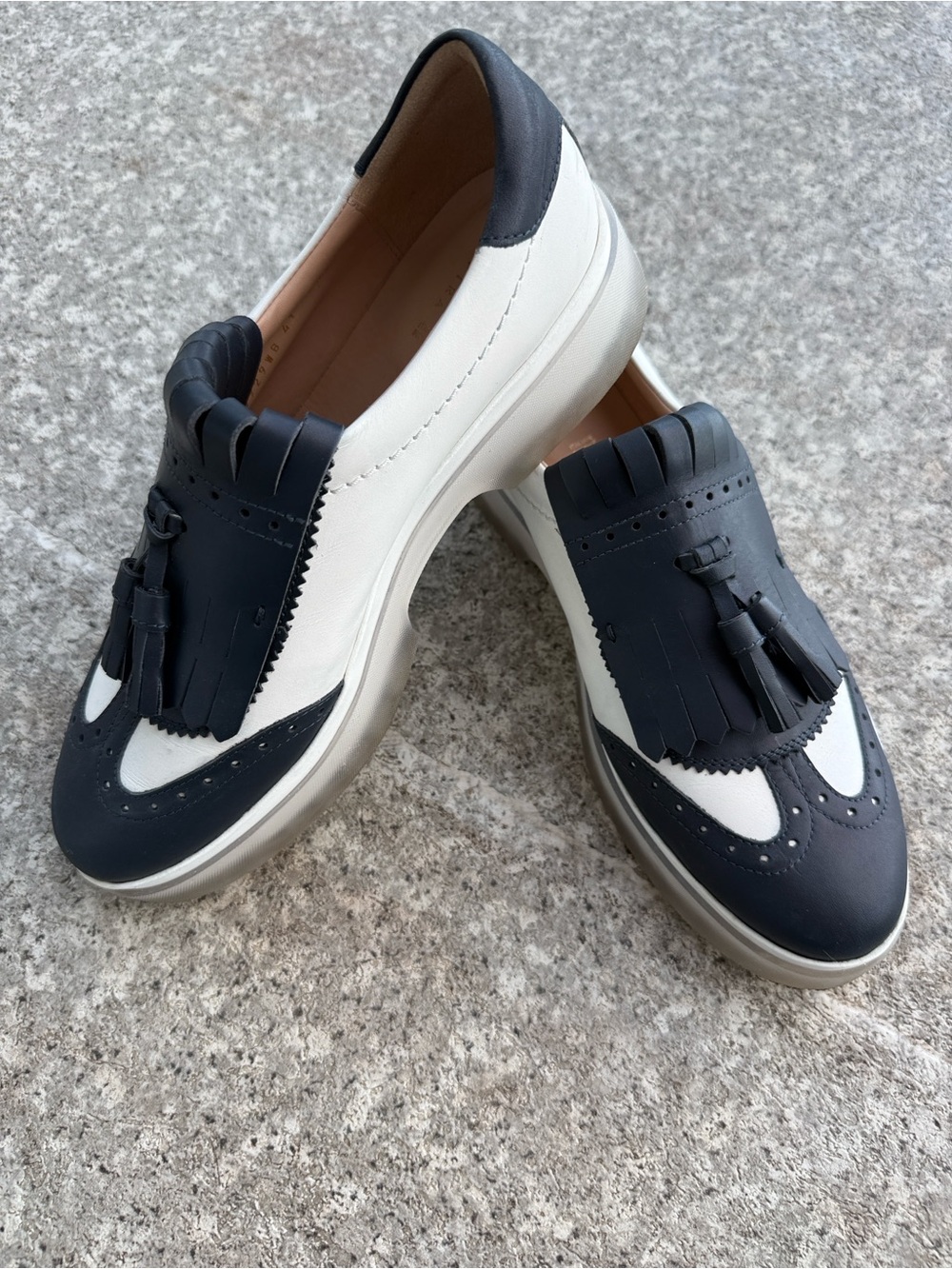 Geox Two-Tone Black & White Tassel Kiltie Loafers